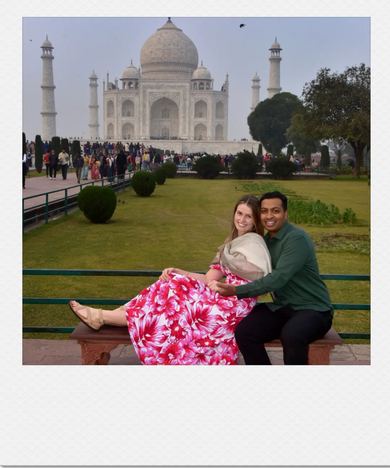 Hannah and Nihal in front of the Taj Mahal