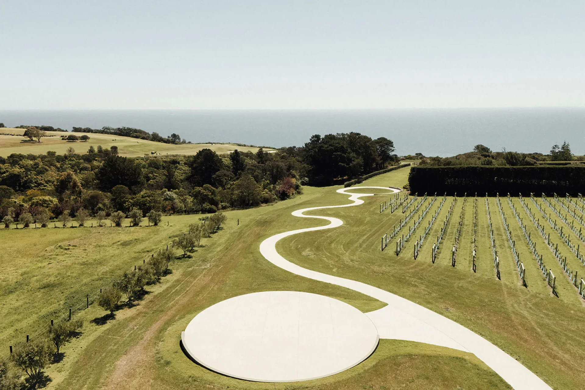 Sunnyside Estate looking over the vineyard, gardens and ocean at Mount Eliza